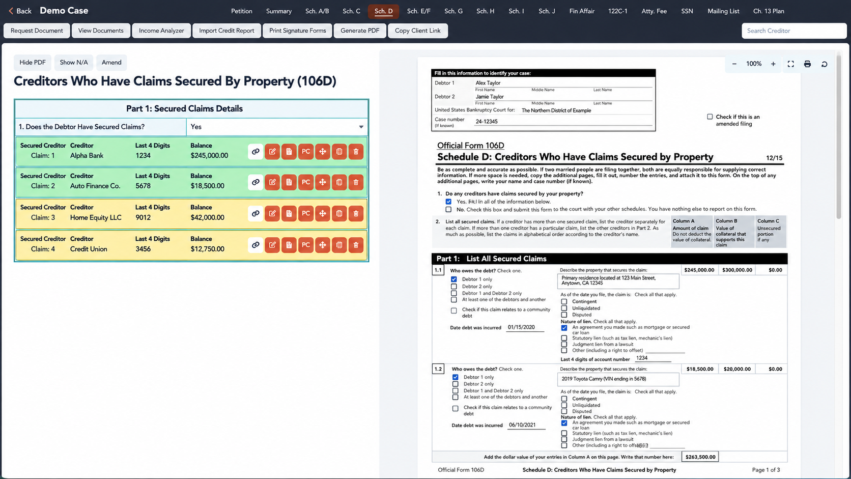 Color-coded proof of claim tracking