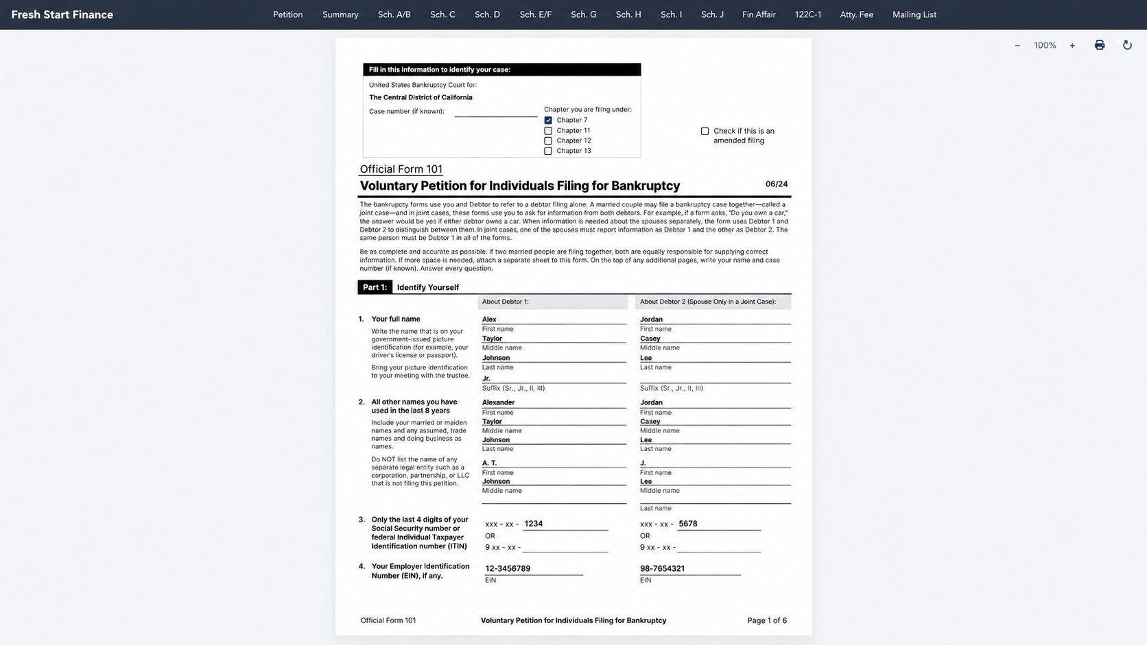 Fresh Start live bankruptcy form viewer