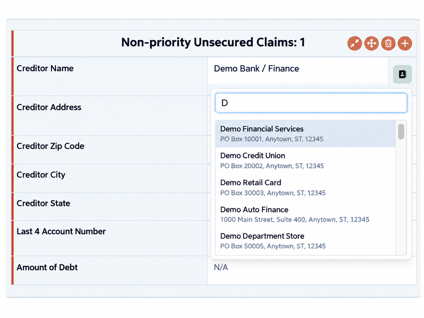 Fresh Start creditor database